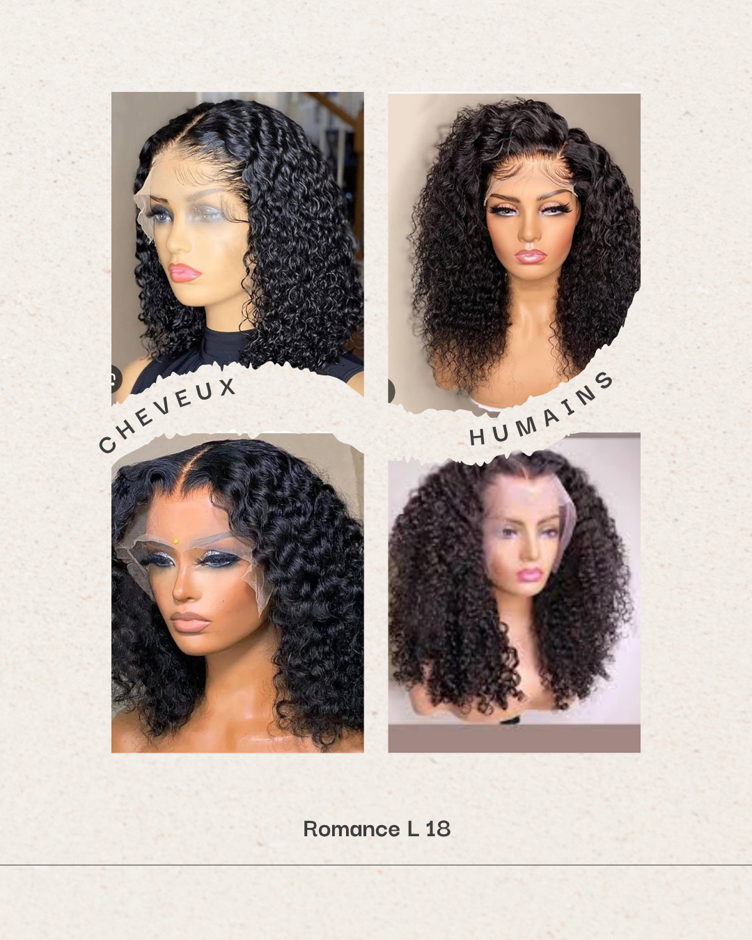 Perruque cheveux humains frisés